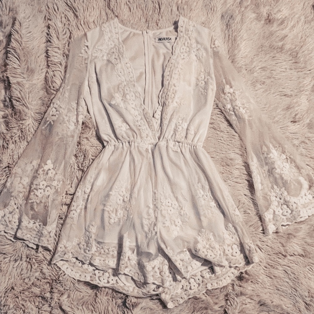 Deep V lace romper